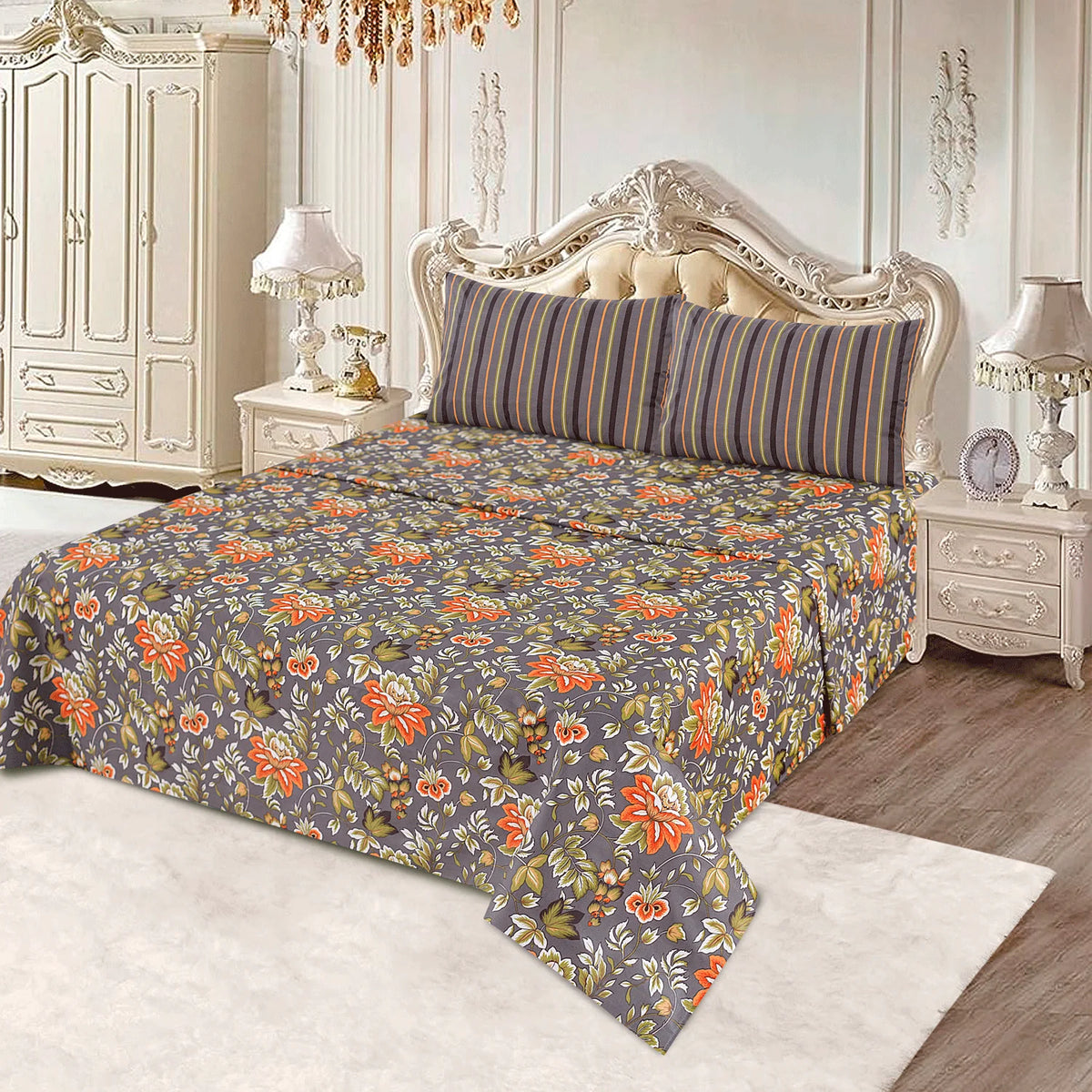 3 Pcs Cotton King Size Bedsheet